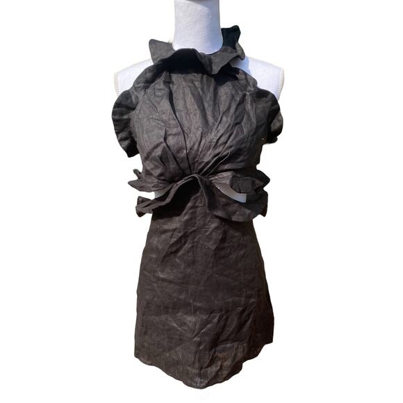 Mable Sleeveless Cut Out Waist Detail Ruffle Mini Dress Black Women's Size Small - Picture 5 of 13